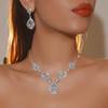 High-end Rhinestone Necklace Earrings Set, Fashionable Zircon Necklace Earrings, Two-piece Bridal Jewelry Set.