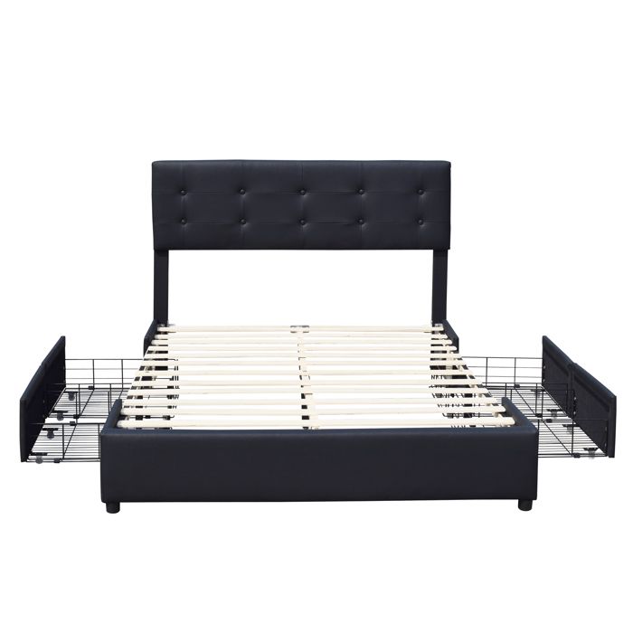 Chloe - Solid and Comfortable Bed 120x190 with Slatted Base with 4 Drawers Headboard Color BLACK Legs In 4 Cm
