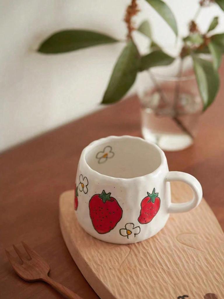 Hand Painted Ceramic Coffee Mug With Strawberry Pattern Design, Perfect For Home, Office, Event Gifts And Holiday Gifts, Hallowe