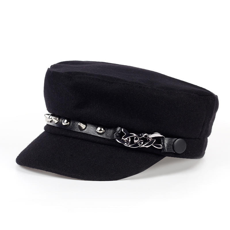 Unisex Rivet Chain Navy Hat Spring and Autumn Outdoor Casual Adult Sun Hats Hip Hop Beret Hat Sunscreen Hat Sports Cap