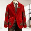 Men Corduroy Suit Coat Single-Breasted Suit Jacket Lapel Long Sleeve 3D Christmas Themed Print Slim Fit Suit Jacket Formal Stage Wear