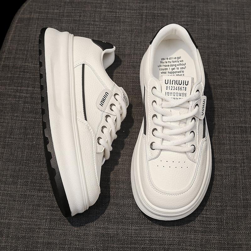 Leather Little White Shoes Women's 2025 New Spring Popular Thick Baseplate Shoes Women's Sports and Leisure Versatile Muffin Women's Shoes