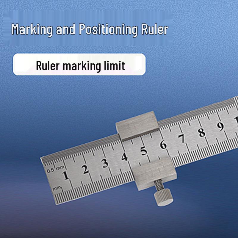 Multi-Functional Stainless Steel Precision Ruler with Positioning Block for Woodworking (Metric/Imperial)