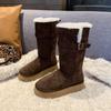 Mid Calf Flat with Winter Snow Boots Slip-on Round Toe 2024 Fashion Ladies Shoes Mid Heel Solid Buckle Novelty Women's Boots