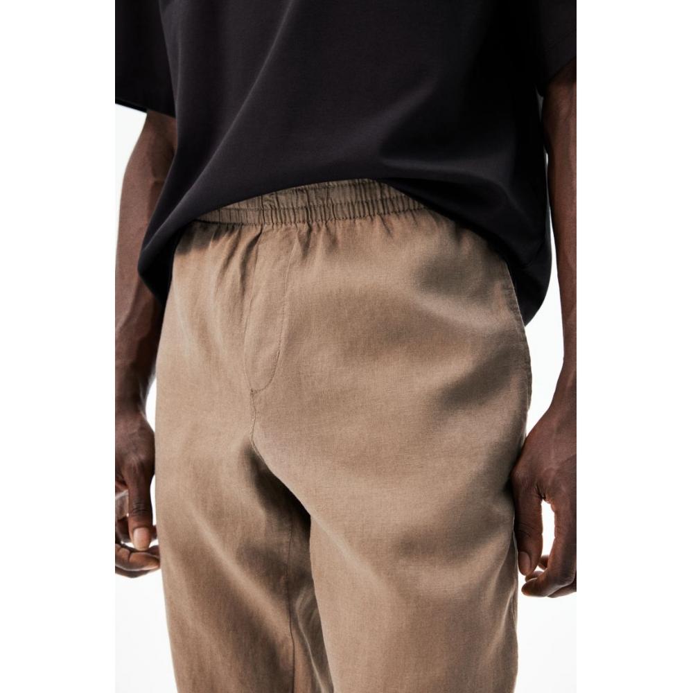 Льняные брюки HM Regular Fit, темно-бежевые