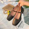 Square Toe Mary Janes Pumps Shoes Women Med Heel Buckle Sandals Summer Spring Leather Heels Shoes