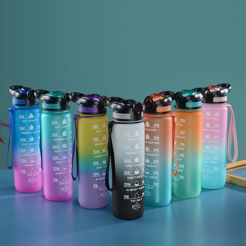 Gradient Color Space Cup, Large Capacity with Handle, Flip Lid, Straw; Portable Outdoor Fitness Sports Water Bottle.