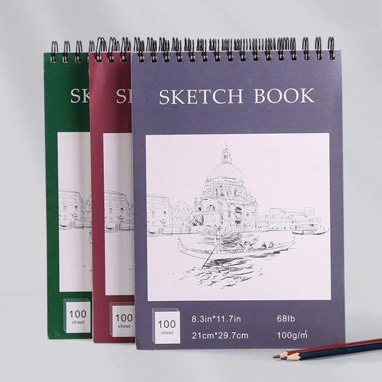 A4 Hardcover Sketch Book Spiral Wire Bound 100 Sheets Acid Free Thick Paper Artist Art Student Sketching Drawing Writing Sketchbook Art Supplies