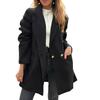 Women's Trench Coat Notch Lapel Double Breasted Mid Long Pea Coat with Pockets Long Sleeve Fall Winter Outwear