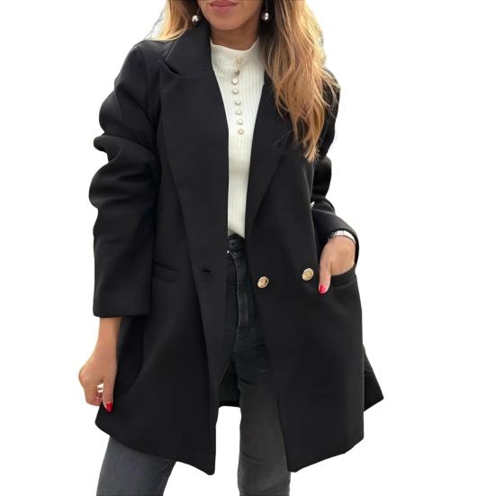 Women's Trench Coat Notch Lapel Double Breasted Mid Long Pea Coat with Pockets Long Sleeve Fall Winter Outwear
