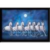 Seven Lucky Running Vastu Horses Art Framed Painting - (Ocean Blue, 12 Inch X 18 Inch)