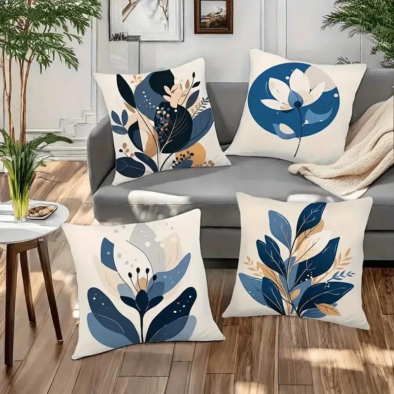 Blues Floral Simple Pattern Home Decor Pillowcase Living Room Sofa Polyester Cushion Cover with Zipper