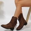 Autumn Flock Fringes Women 's Boots Western Cowboy Ankle Boots Slip On Pointy Frosted Square Heels Denim Short Boots for Women