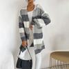Women's Fashion Loose Early Autumn New Mid-length Knitted Cardigan Japanese Striped Color Matching Sweater Jacket