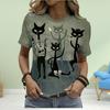 Fashion Women Cartoon Sketch Cat Print T Shirt Funny Casual O-neck Short Sleeves T-shirt Summer Female Tee Shirt