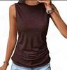 Women's Knitted Plus Size Sleeveless Round Neck Tank Top - Slim Fit with Side Pleats