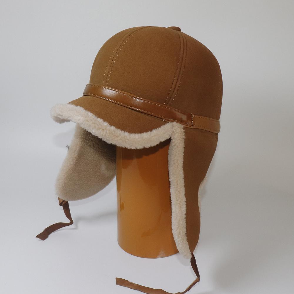 Winter Leather Hat Men Fur Lamb Wool Warm Thick Earflaps Bomber Hats Men's Baseball Cap Russian Hat