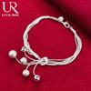 925 Sterling Silver Multi Snake Chain Frosted Smooth Bead Pendant Bracelet Fashionable Wedding Jewelry