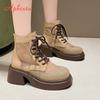 Fashion Aphixta 7cm Square Heel Breathable Mesh Ankle Boots Women Platform Lace Up Zip Close Summer Boots Platform Shoes Woman Boats