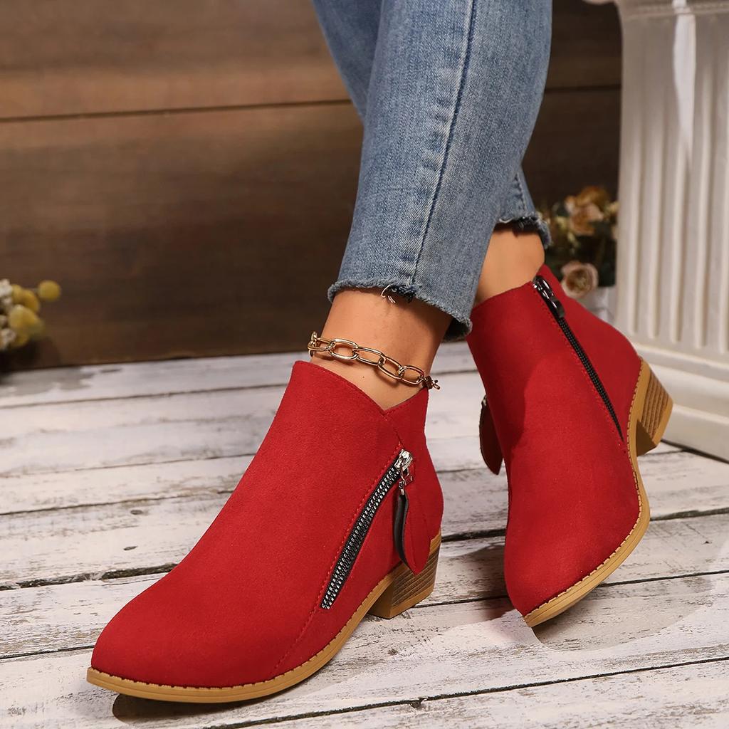 Fashion Women Boots 2024 New Comfortable Suede Fashion Platform Shoes for Women Side Zipper Heeled Ankle Boots Women Zapatos De Mujer