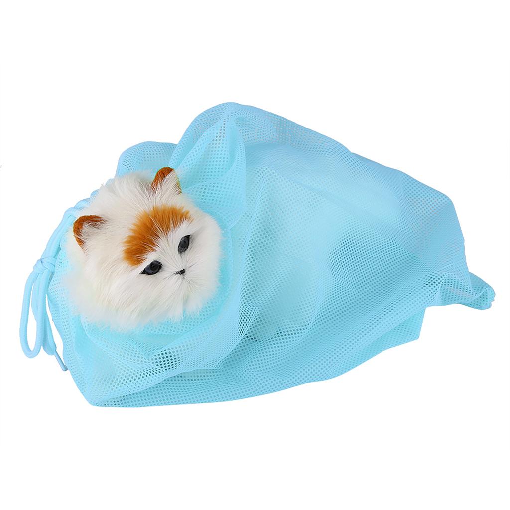 Cat Grooming Bathing Mesh Bag Pet Shower Washing Nails Cutting Ear Cleaning Tool (Sky Blue)