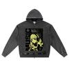 DTG Print Knitted Denim Zip-Up Hoodie Anime Music Brother Print Zipper Hoodies  