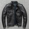 Retro First-layer Pure Cowhide Leather Jacket for Men, Short Washed and Distressed Motorcycle Leather Jacket