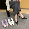 2025 Spring and Autumn New Pointed Thin Fashion Bag Head Half Drag Bow Middle Heel Slippers High Heel Women's Sandals