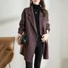 Women's Herringbone Woolen Coat with Suit Collar, Korean Style, Medium-Long, Thickened for 2023 Autumn/Winter.