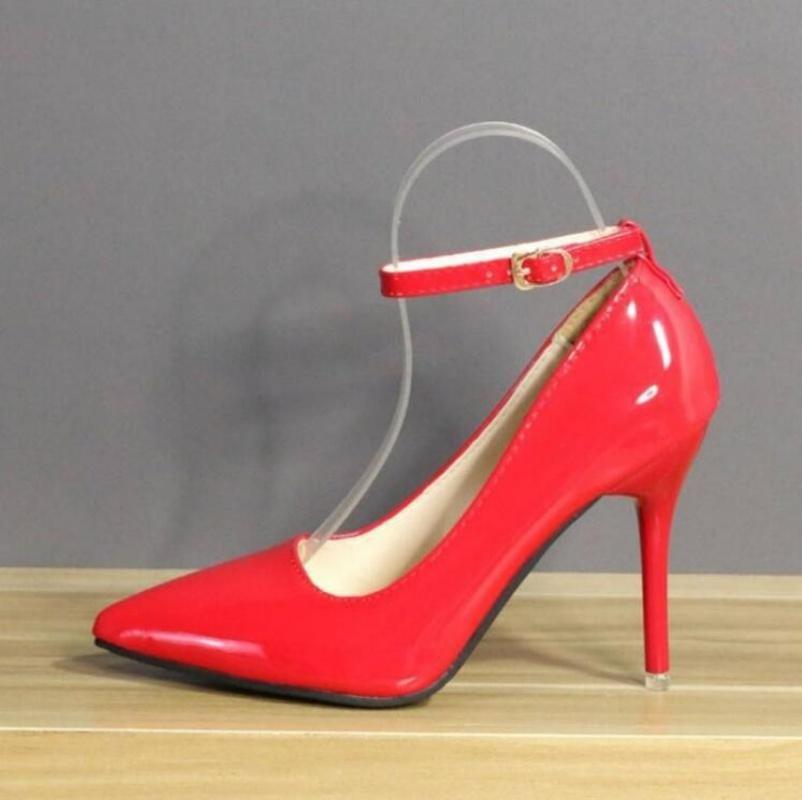 7cm 10cm Heels Buckle Women Pointed Toe Pumps Patent Leather Shoes Stiletto Heels Office Pump Super Big Size 35-42