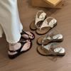 Fashion Metallic Thi Heel Thong Slip-On Roman Sandals Women Summer 2025 New Sle for Skirts Beach Sandals Faionable Korean Version