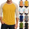 Men's Round Neck Contrast Color Raglan Three-quarter Sleeve Top T-shirt