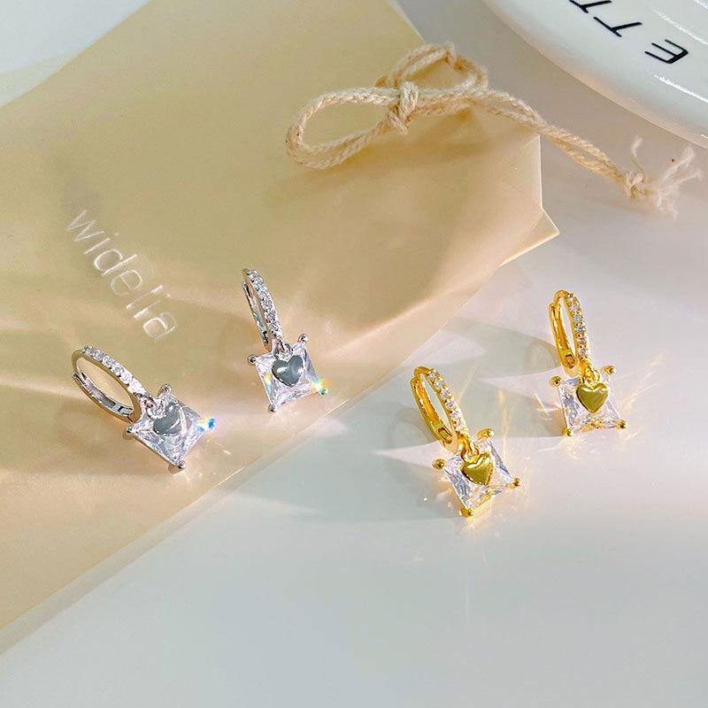 Light Luxury High-end Square Diamond Love Earbud Earrings Versatile Niche Design Earrings Earrings
