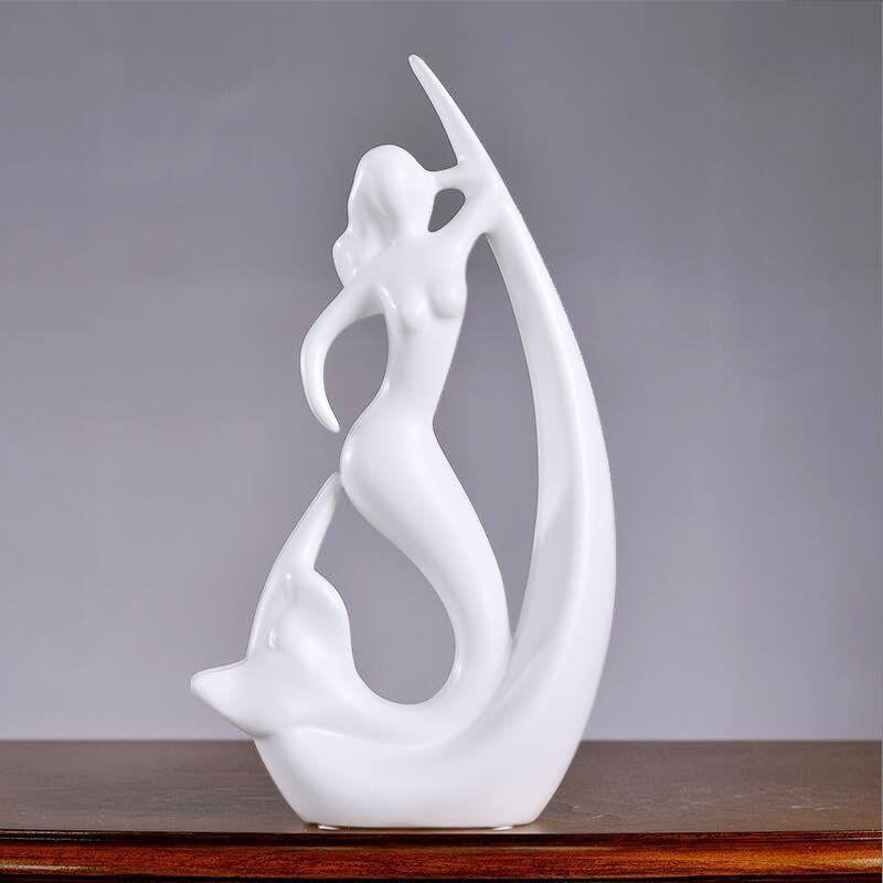 Ceramic Home Decor Creative Mermaid Shape Figurine (Pack of 1,White)