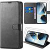 Protective Case - BOOLING - for Samsung Galaxy A36 5G - Black Leather Effect - 2 Tempered Glass - Shockproof