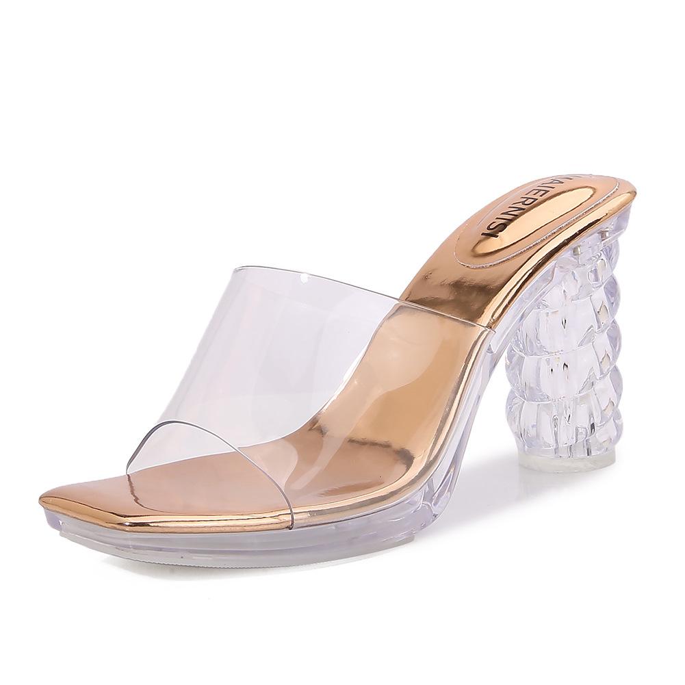 Transparent High Heels Summer New Waterproof Table Thick Heel Multi-color Thick-soled Crystal Sandals Slippers Women's Fashion