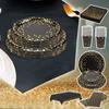 Sagit 24 Guests Plates Set Black-Gold Paper Plates Napkins Cups Straws Tablecloth Party Table Decoration
