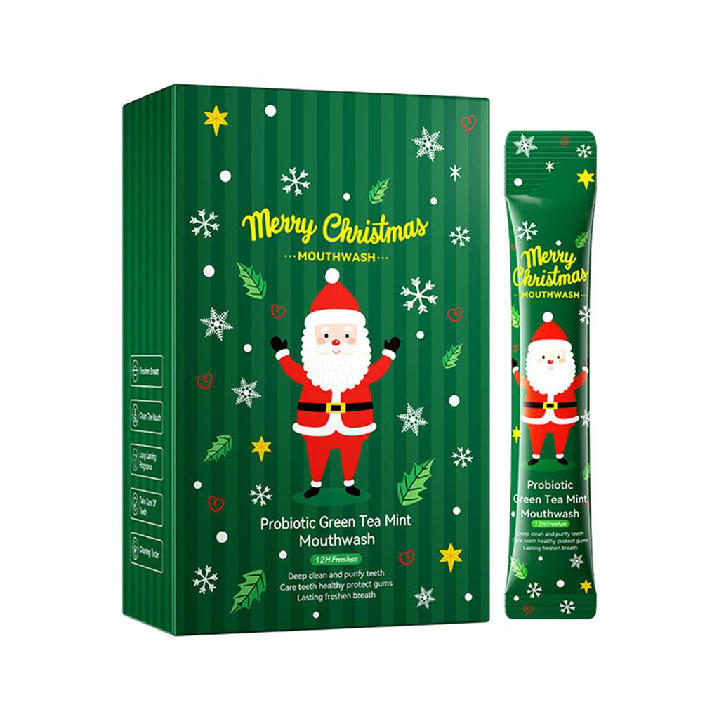 20 Pcs 10ml Christmas Mouthwash Green Lemon Mint Flavored Probiotics Oral Rinse for Long Lasting Fresh Breath Dental Care Travel Size