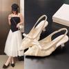 Mesh Pointed High Heels Summer New Fashion Bow Bag Head Sandals Women
