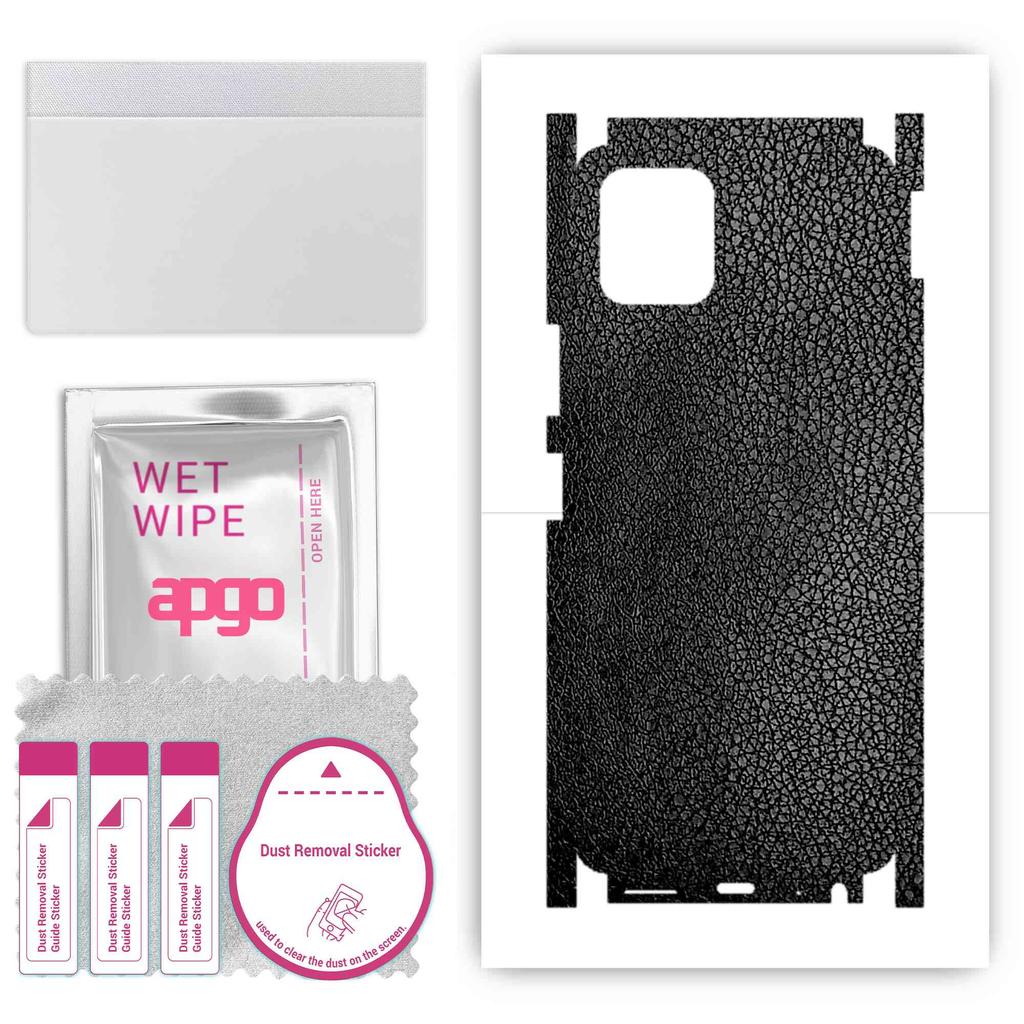 apgo Protective Skin Sticker for the back+sides compatible with Vivo Y52s, Full Wrap Film, Foil, Vinyl - Pattern Black Leather