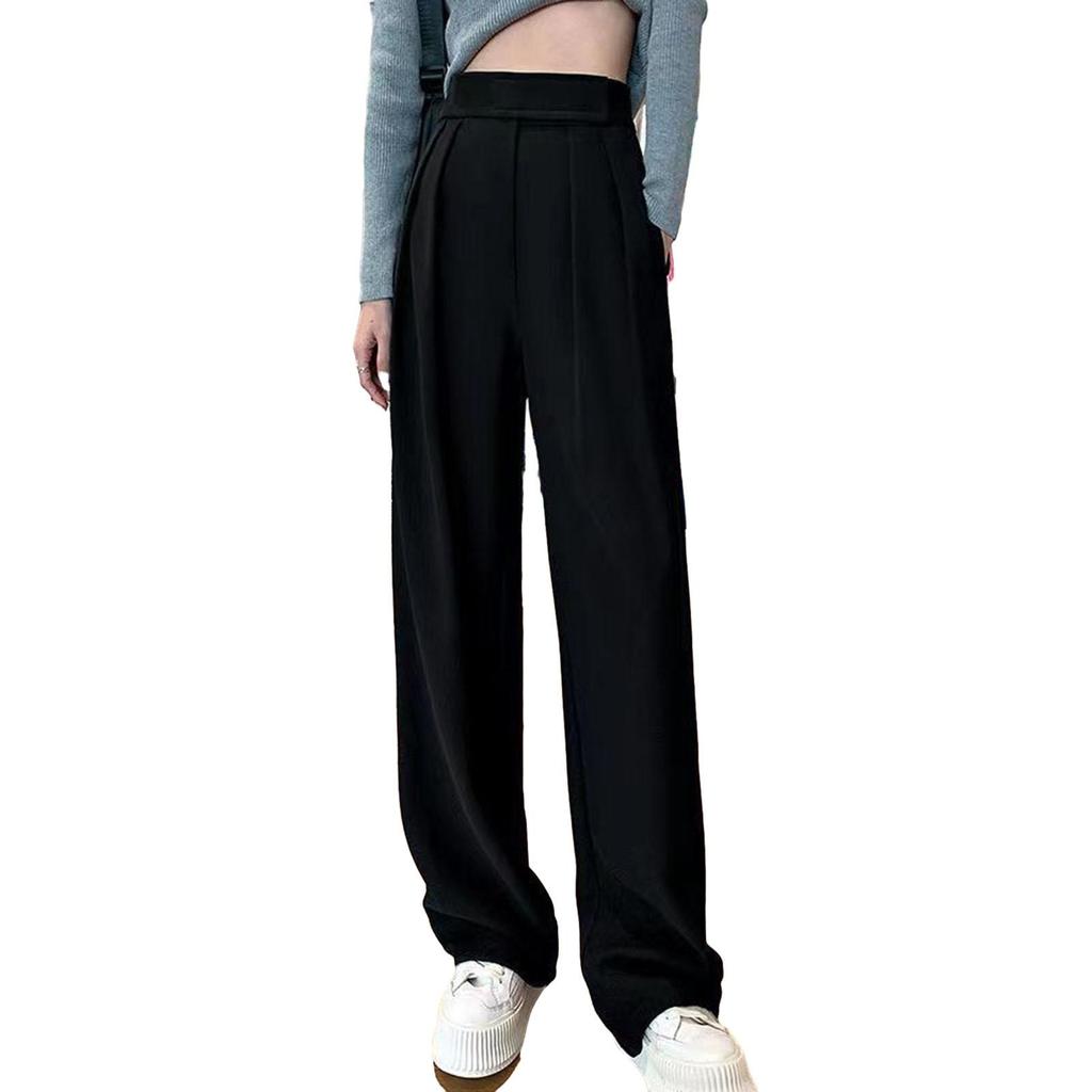 Wide-leg Trousers Women Pants Women Suit Pants Straight Wide Leg Loose High Waist Solid Color Formal Ol Commute Full Length Fasten Tape Adjustable