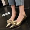Fashion Women Shoes High Heels Loafers Elegant Woman Shoes Low Heels Wedding Bride Pointed Toe Silver Gold Rose Evening Party Shoes