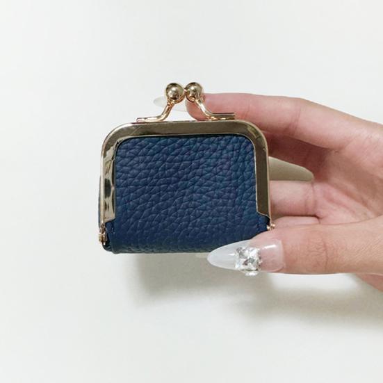 Ladies Mini Coin Purse Genuine Leather Wallet Solid Color Kiss Lock Change Pouch Small Storage Bag for Jewelry Keys