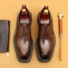 Platform Leather Shoes Men'S Derby Business Casual Leather British Retro Square Head Heightening Shoes