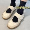 Cowhide Version~ Genuine Leather Niche Inner Height Increase Mary Jane Single Shoes Women's Velcro Casual Sports Board Shoes Ballet Shoes