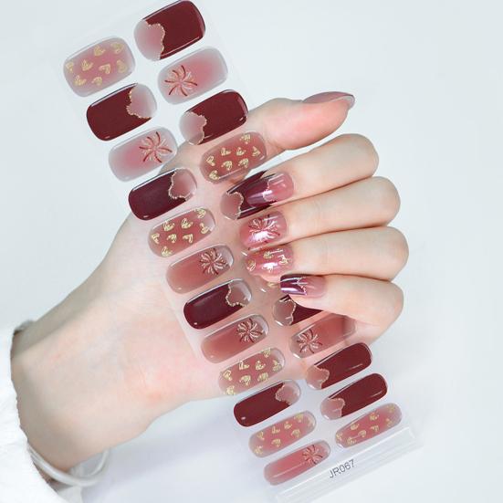 Yousheng 1 Set Gel Nail Stickers for Fragile Nails Easy Removal Waterproof Nail Art Stickers DIY Nail Art Decals with File Wooden Stick Cotton Pad