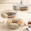 Triple Layer Divided Nut Serving Tray with Lid 360-degree Rotation Transparent Plastic Snack Platter Container BPA-Free Dried Fruit Storage
