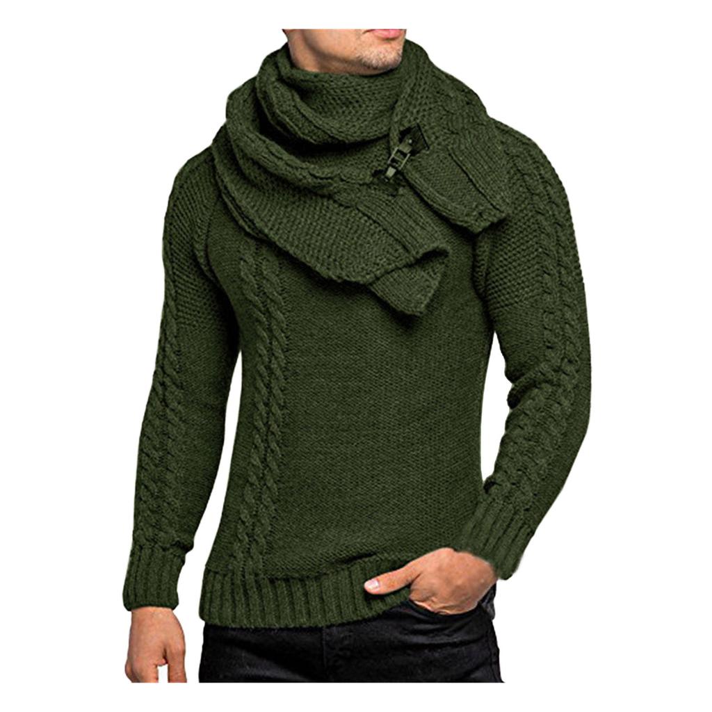 Men's Winter Casual Neck Wrap Head Long Sleeve Sweater In Solid Color