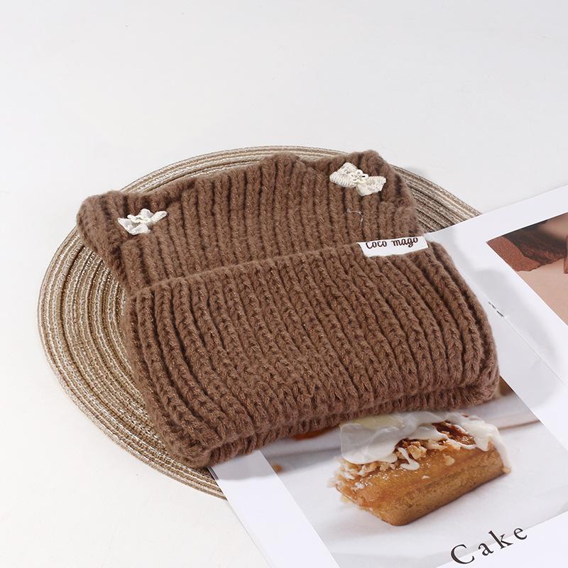 Korean Bow Hat Women's Cute Cat Ear Knitted Hat Outdoor Warm Versatile Wool Hat Student Pullover Cold Hat