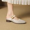 Fashion NEW Summer Women Mules Genuine Leather Shoes for Women Pointed Toe Low Heel Shoes Cover Toe Slingback Sandals Hollow-out Shoes